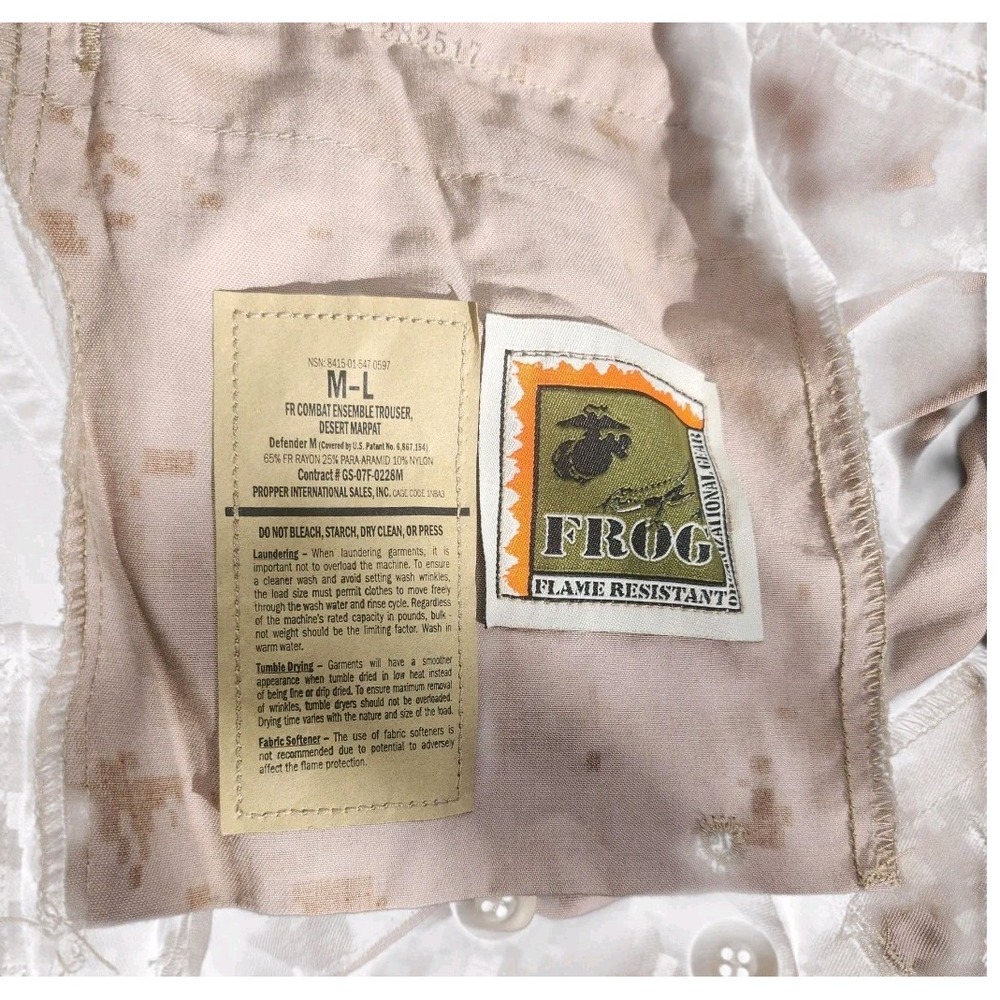 USMC FROG Flame Resistant FR Pants Men's M-L Desert Camo Combat Ensemble Trouser - Picture 3 of 4